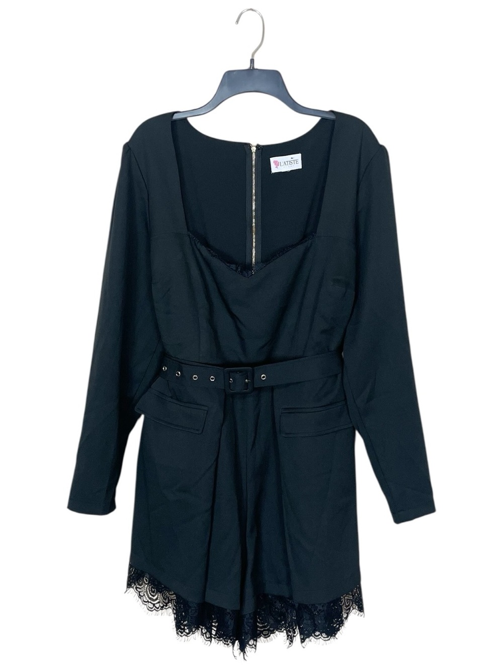 L’ATISTE Black Long Sleeve Romper with Lace Detail